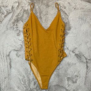 Laced Sides Mustard Large BodySuit